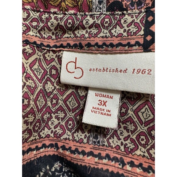 Cb Established 1962 Blouse Women’s Plus 3X  Button up Patchwork Blue Roll Tab - Picture 6 of 8